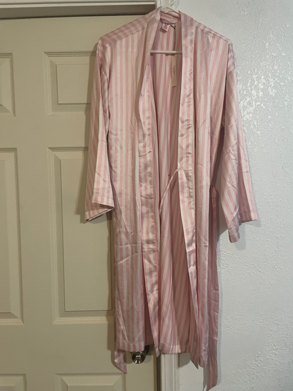 Victoria's Secret Pink and White Striped Satin Robe